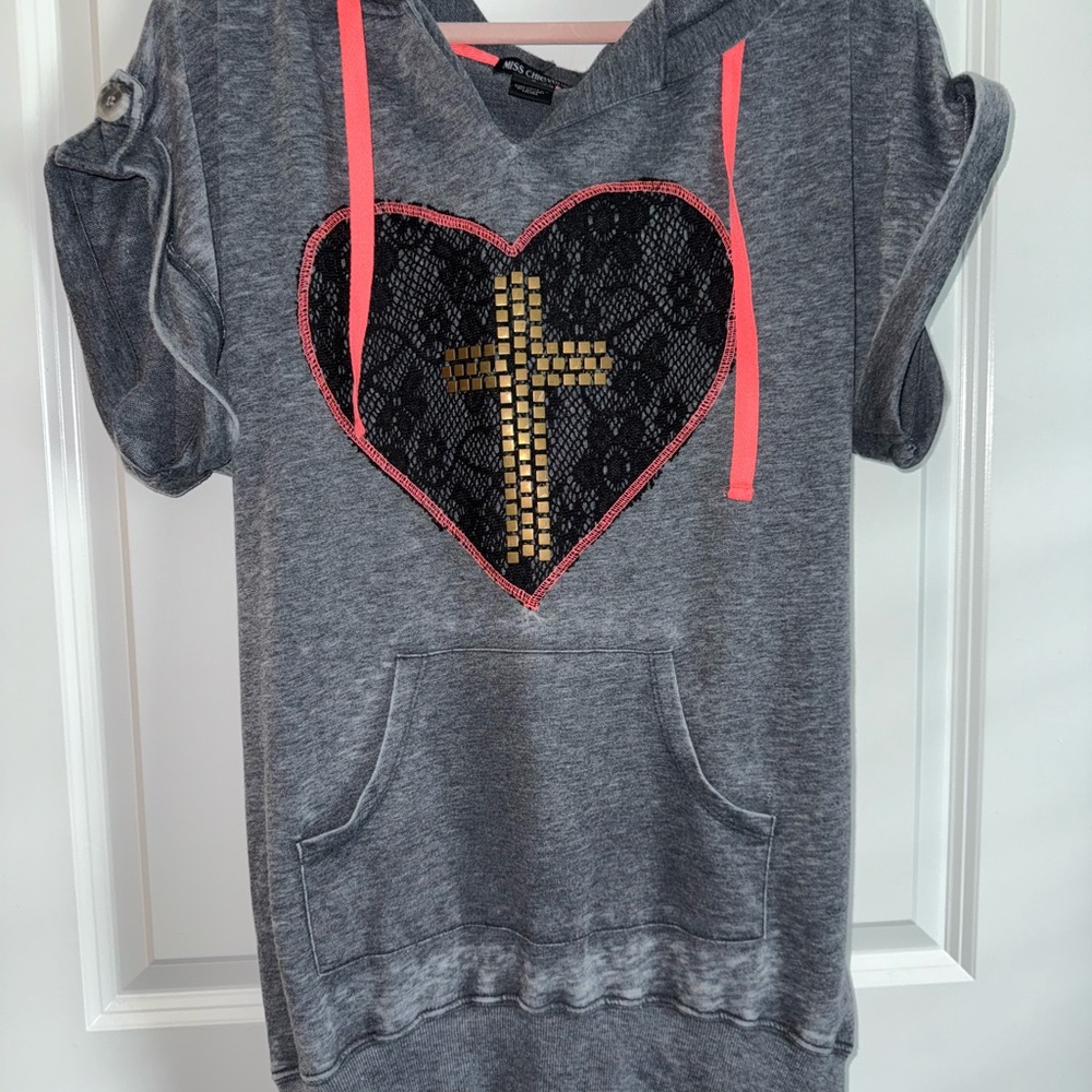 3 for $12! Charcoal Hoodie with Heart Design